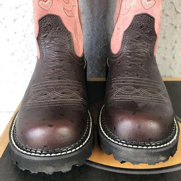 Ariat Fatbaby Boots Womens Size 7.5 Brown Ostrich Print Blush Suede 4LR 14765 - Picture 10 of 16